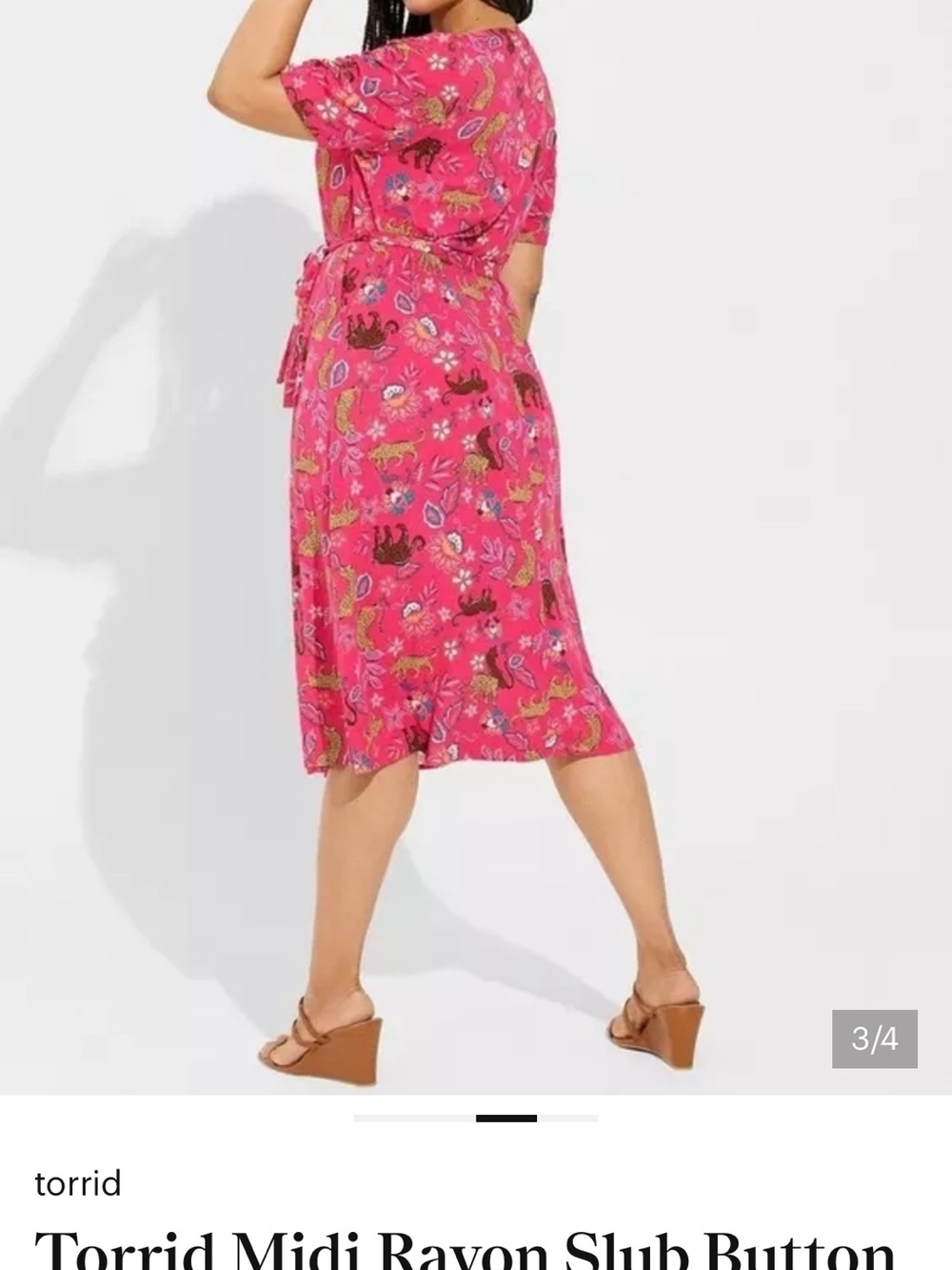 NWOT Torrid Midi Rayon Slub Button Front Tie Dress Size 1 - Picture 3 of 3